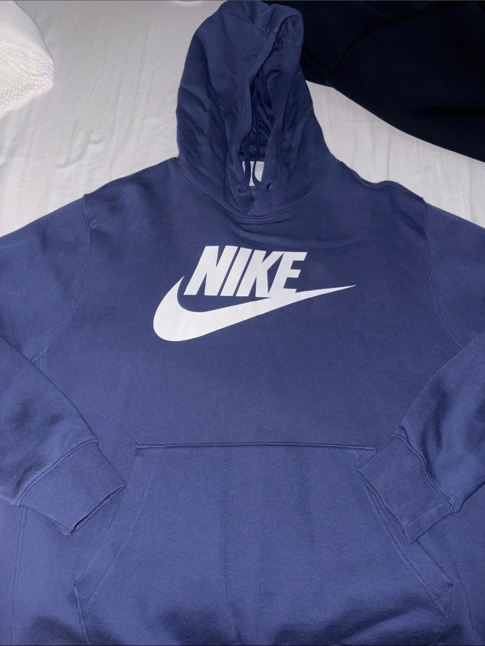 Nike Men's Dark Blue Hoodie with White Logo